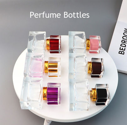 30ml 50ml Travel Rectangle Empty Perfume Glass Bottle with Aluminum Sprayer and Acrylic Cap SKIN CARE Crystal Spray Bottle