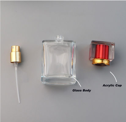 30ml 50ml Travel Rectangle Empty Perfume Glass Bottle with Aluminum Sprayer and Acrylic Cap SKIN CARE Crystal Spray Bottle