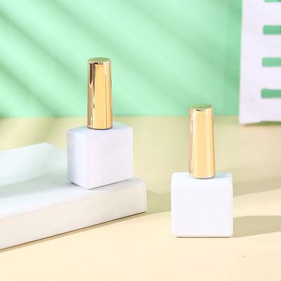 OEM Custom Logo Design Unique Square White Color Uv Gel Containers Glass Empty Nail Polish Bottles with Brush Chrome Golden Cap