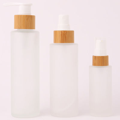 Base Material Glass Matte Frosted Perfume Clear Glass Bamboo Lid Bottles for Skincare Packing